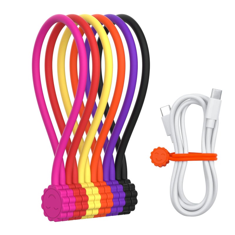 Rich&Ray Reusable Silicone Twist Ties  Magnetic Cable Ties with Strong Magnet for Organizing Cables  Hanging Stuff  Used in Many Ways or Just for Fun (6C - 6pack) - Image 1
